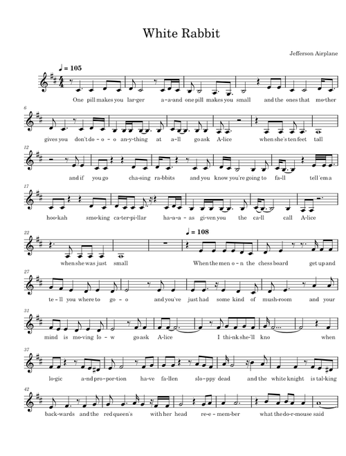 White rabbit – Jefferson Airplane tune and lyrics