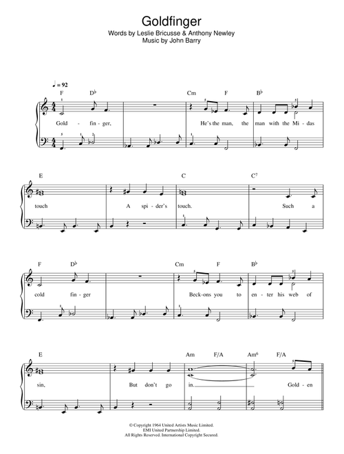 Goldfinger - Shirley Bassey (Beginner Piano (Abridged))