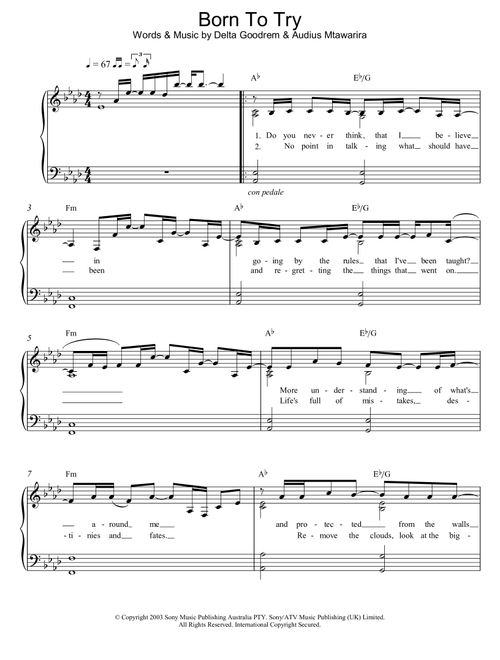 Born To Try - Delta Goodrem (Piano Solo)