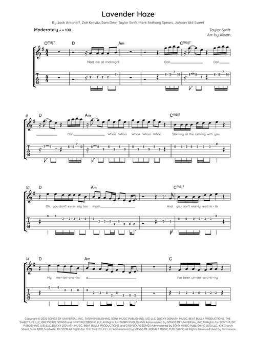 Lavender Haze (Arr. Arr. Alison) - Taylor Swift (Guitar Tab)