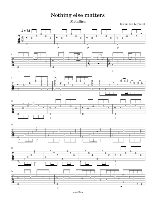 Nothing Else Matters - Metallica guitar tab (acoustic + solo)