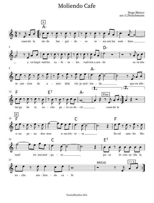 Moliendo Cafe (Arr. Christoph Fleischmann) - Jose P Manzo (Lead Sheet - Fake Book)