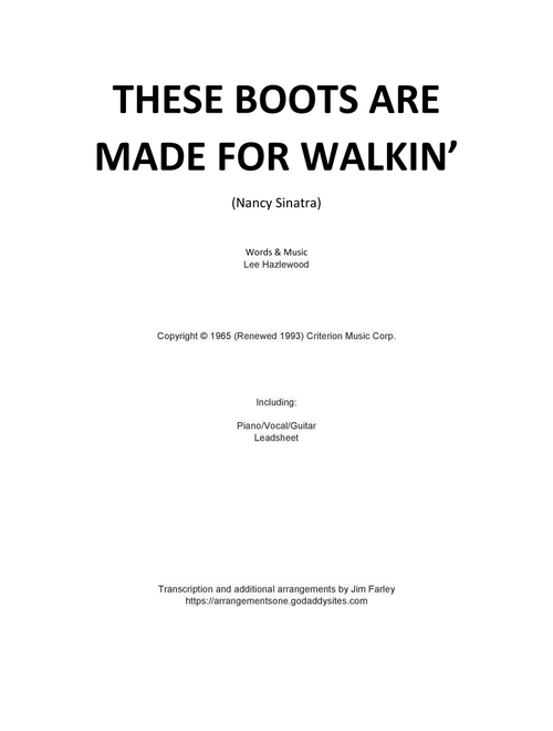 These Boots Are Made For Walkin' (Arr. Jim Farley) - Nancy Sinatra (Piano-Vocal-Guitar (Piano Accompaniment))