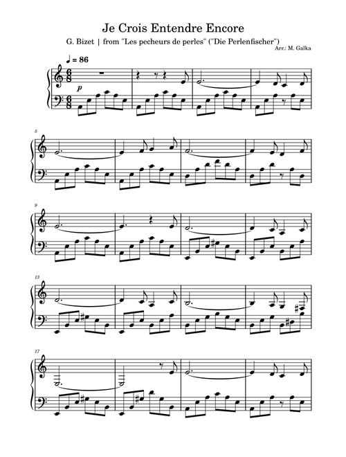 Je Crois Entendre Encore (Arr. M. Galka) - G Bizet (Piano Solo)