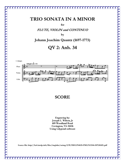 Quantz Trio Sonata in A Minor for Flute, Violin and Continuo QV 2: Anh. 34 (Arr. Joseph L. Wilson, Jr.) - Johann Joachim Quantz (1697-1773) (Small Ensemble)