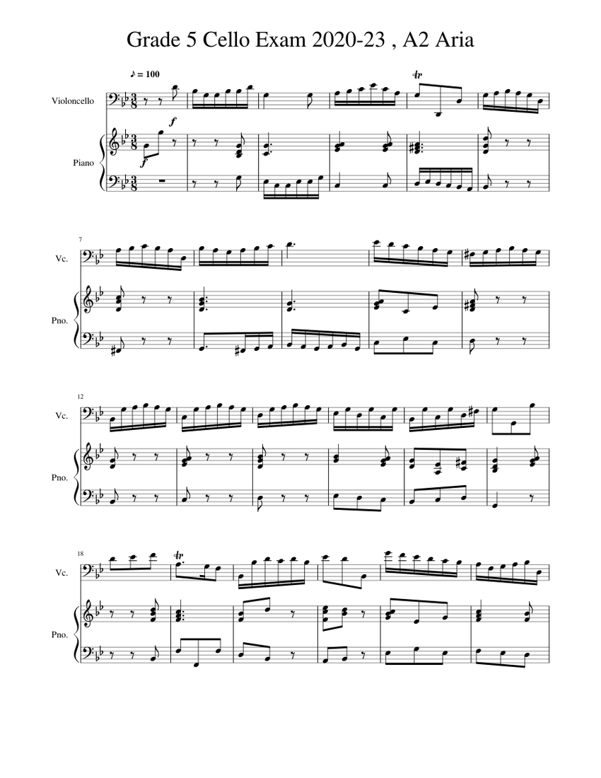 Grade 5 Cello Exam 202023 , A2 Aria Sheet music for Piano, Cello (Solo