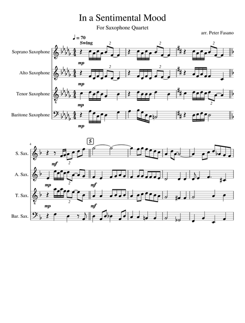 In a sentimental mood – Duke Ellington In a Sentimental Mood Sax SATB