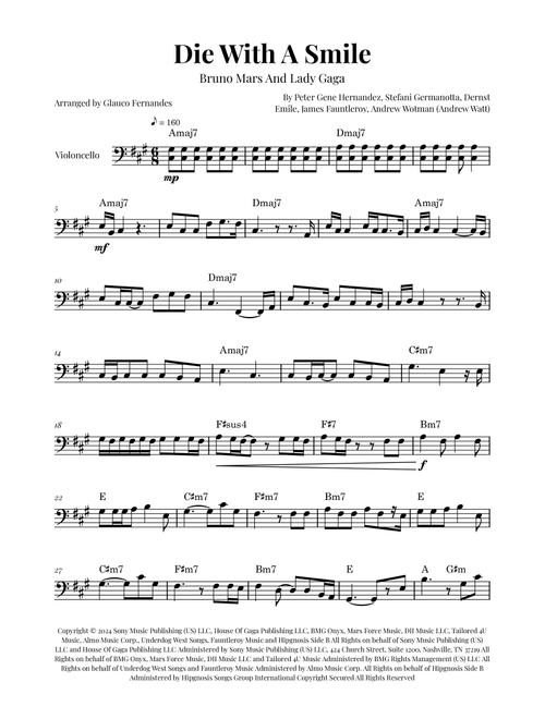 Die With A Smile (Arr. Glauco Fernandes) - Bruno Mars And Lady Gaga (Cello Solo)