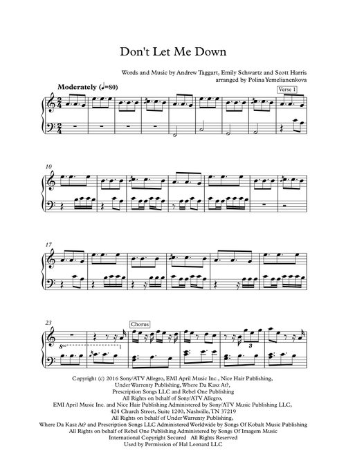Don't Let Me Down (Arr. Polina Yemelianenkova) - The Chainsmokers feat. Daya (Easy Piano)