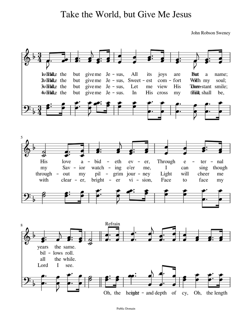 Take the world but give me jesus sweney john r sweney sheet music