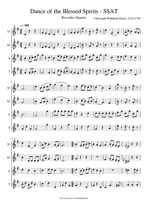 Dance of the Blessed Spirits - Recorders SSAT