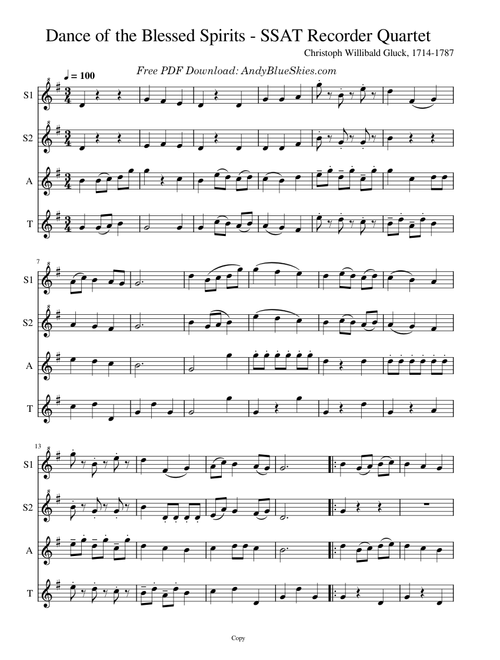 Dance of the Blessed Spirits - Recorders SSAT