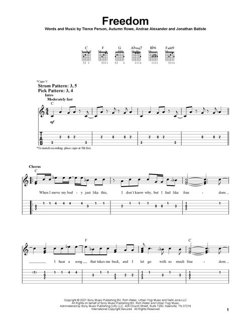 FREEDOM - Jon Batiste (Easy Guitar with TAB)