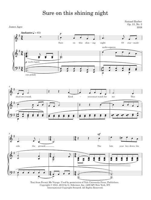 Sure On This Shining Night - Samuel Barber (Piano Vocal)