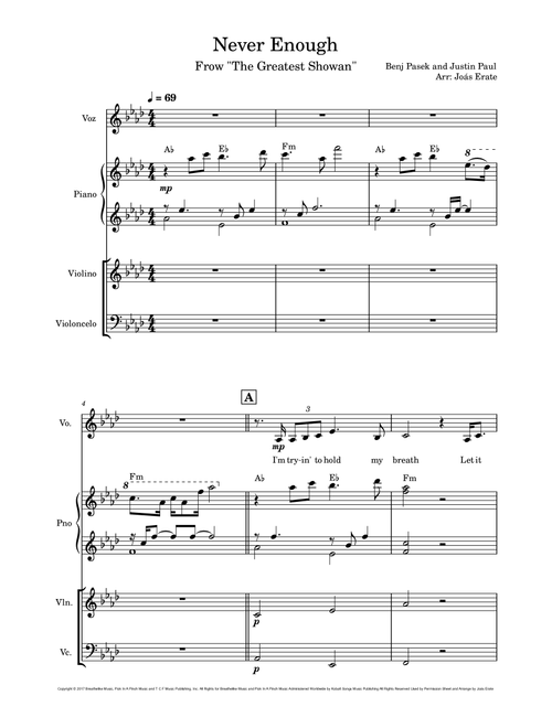Never Enough (Arr. Joás Erate) - The Greatest Showman Ensemble (Small Ensemble)