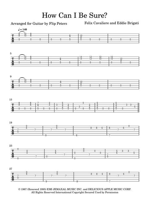 How Can I Be Sure (Arr. Flip Peters) - The Young Rascals (Guitar Tab)