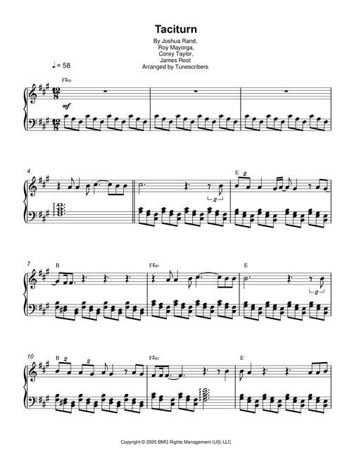 Taciturn (Arr. Tunescribers) - Joshua Rand, James Root, Corey Taylor (Harp)