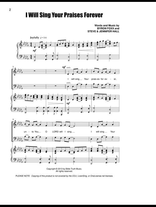 I Will Sing Your Praises Forever (Arr. Steve & Jennifer Hall) - Byron Foxx (Choral, SATB)