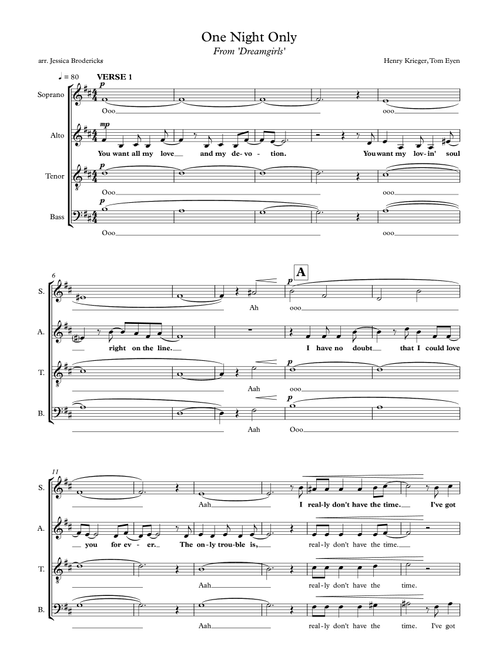 One Night Only (Arr. Jessica Broderick) - Musical (original Cast) (Choral, SATB divisi)
