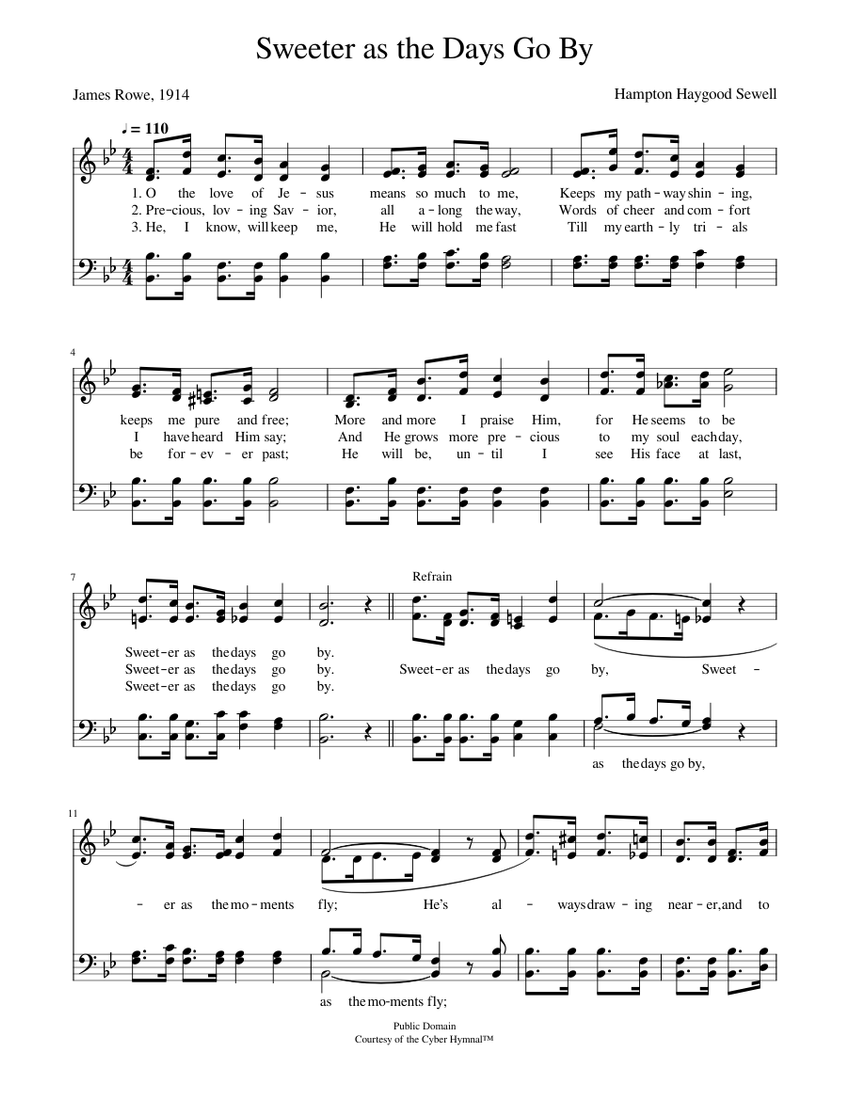 Sweeter as the days go by rowe hampton h sewell sheet music for