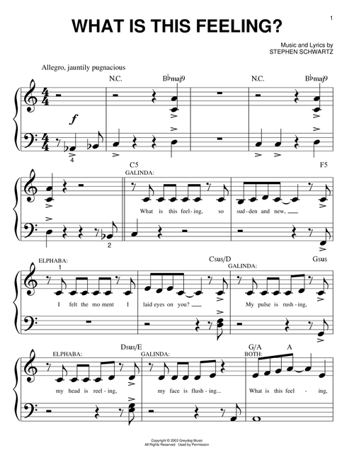 What Is This Feeling? (from Wicked) - Stephen Schwartz, Wicked (Musical) (Big Note Piano)