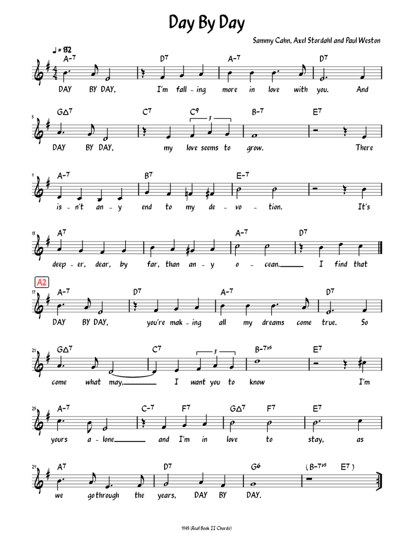Day by Day (Lead sheet with lyrics ) Sheet music for Piano (Solo ...