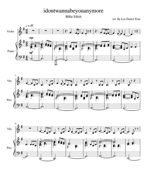 idontwannabeyouanymore by Billie Eilish  for Violin with Piano accompaniment