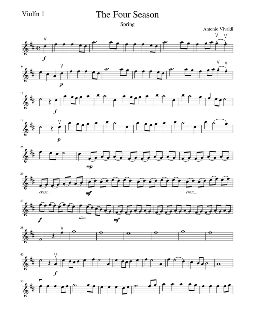 The Four Seasons Sheet Music for Violin (Solo) | MuseScore.com