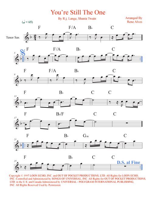 You're Still The One (Arr. Rene Alves) - Shania Twain (Tenor Sax Solo)