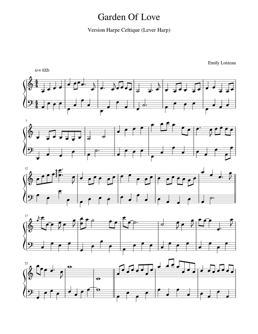 Garden of Love Emily Loizeau Celtic Harp Sheet music for Harp (Solo