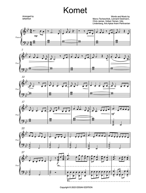 Komet (Arr. iplaykeys) - Udo Lindenberg X Apache 207 (Piano Solo)