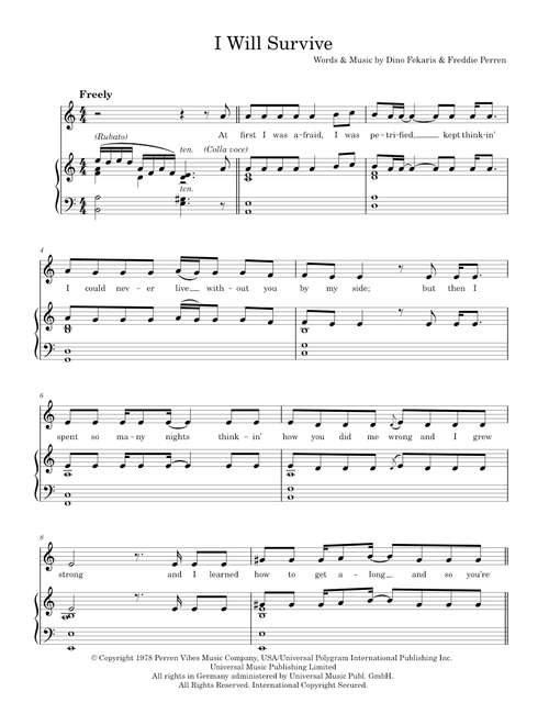I will survive - Gloria Gaynor (Piano-Vocal-Guitar (Piano Accompaniment))