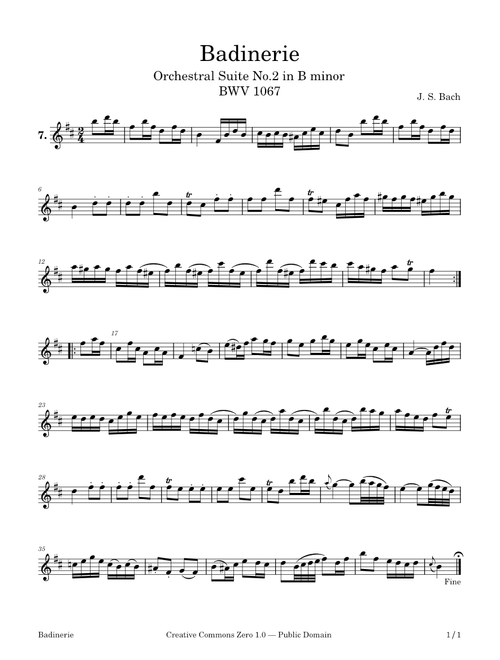 Badinerie for flute by JS Bach