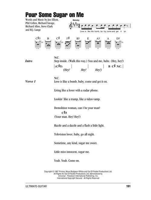 Pour Some Sugar On Me - Def Leppard (Guitar Chords-Lyrics)