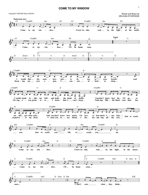 Come To My Window - Melissa Etheridge (Lead Sheet - Fake Book)
