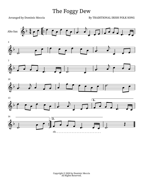 The Foggy Dew (Arr. Dominic Meccia) - Traditional Irish Folk Song (Instrumental Solo)