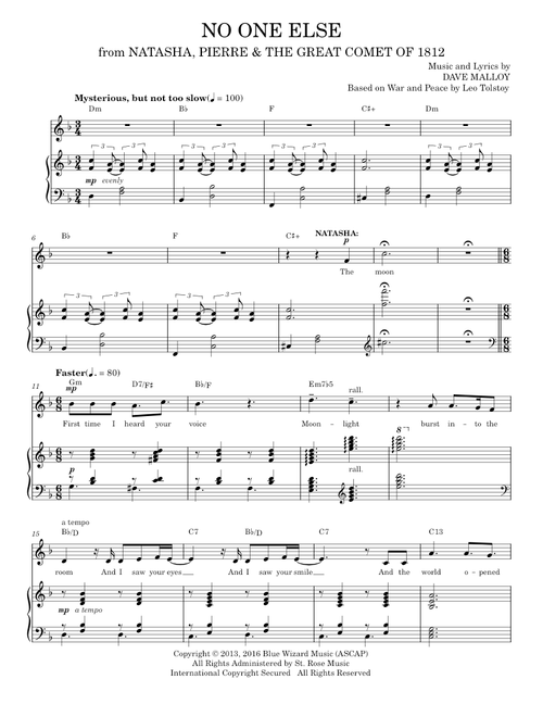 No One Else - Dave Malloy, Denée Benton, Josh Groban (Piano Vocal)