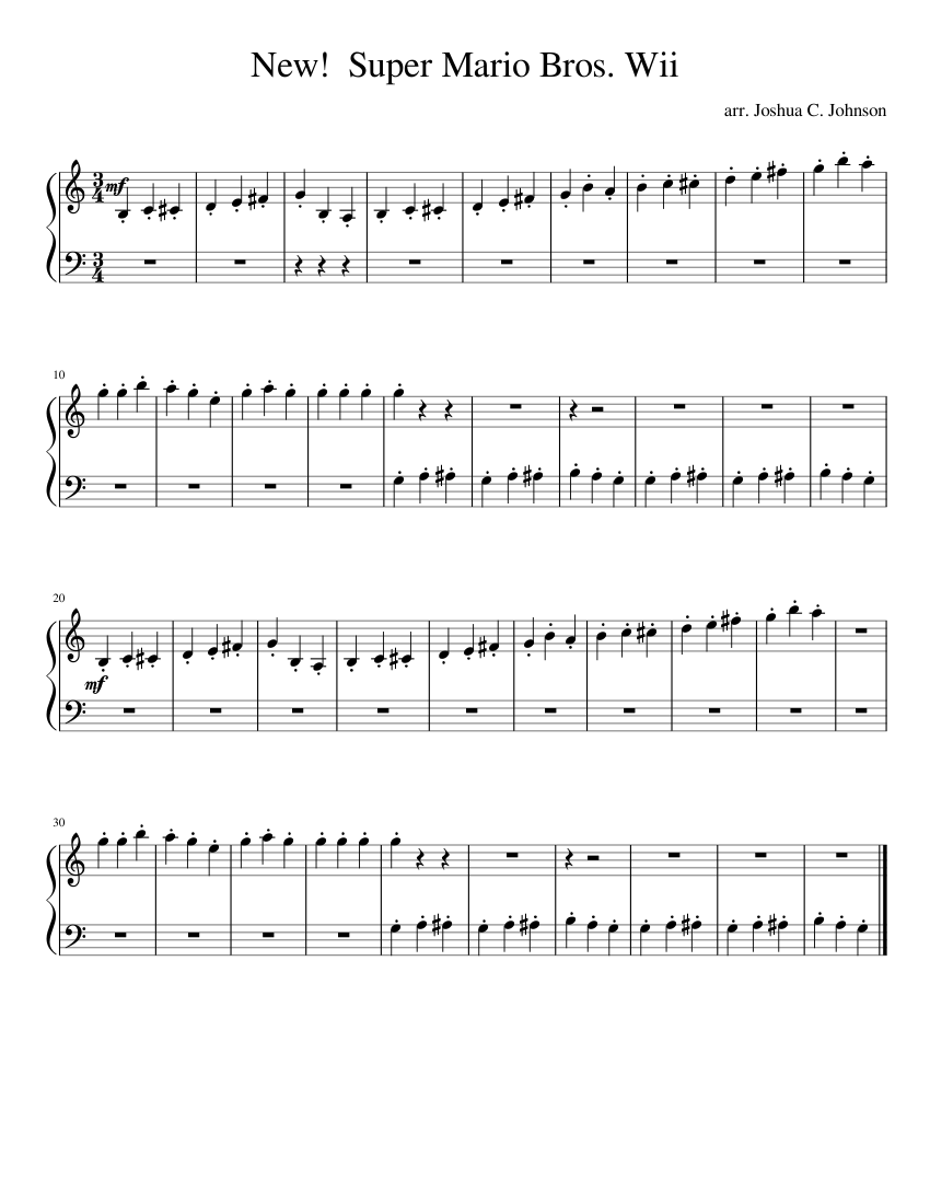 New Super Mario Bros Wii Score Sheet music for Piano (Solo) Easy ...