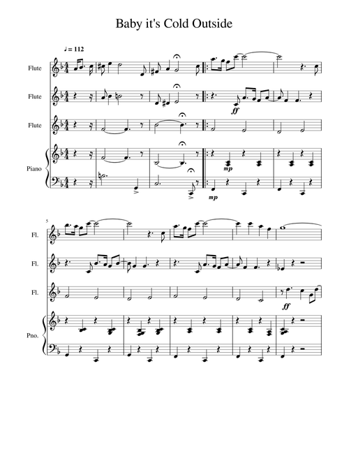 Baby it's Cold Outside for 3 flutes (or violins) & Piano