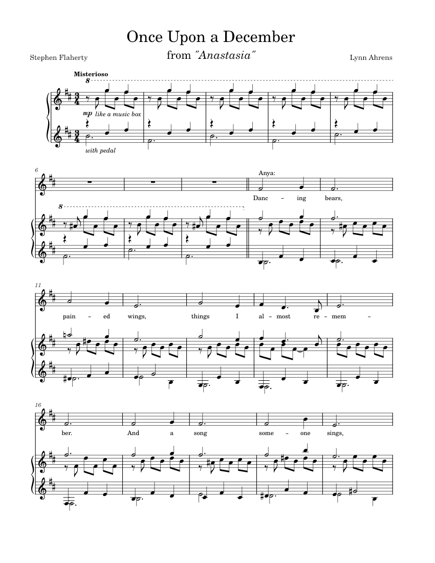 Once Upon a December, from "Anastasia" Sheet music for Piano, Flute