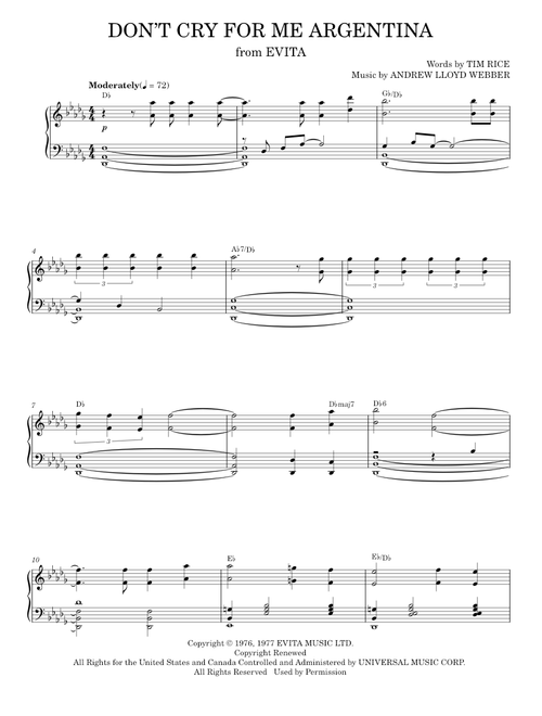 Don't Cry For Me Argentina - Andrew Lloyd Webber, Madonna (Piano Vocal)