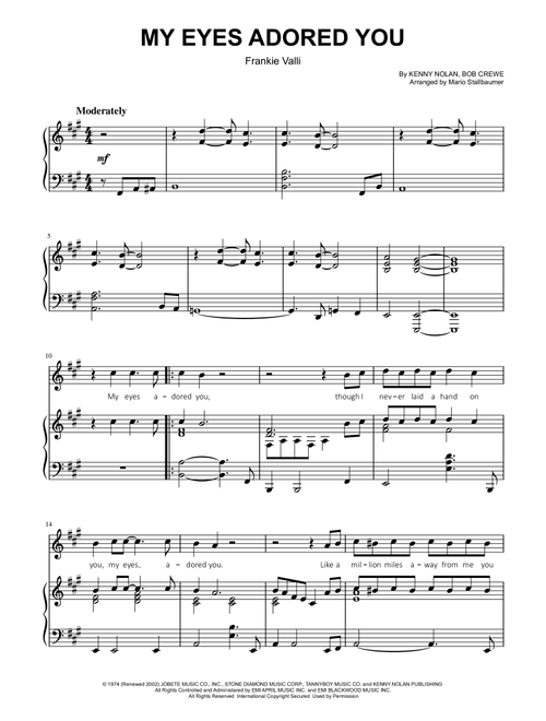 My Eyes Adored You (Arr. Mario Stallbaumer) - Frankie Valli (Piano Vocal)