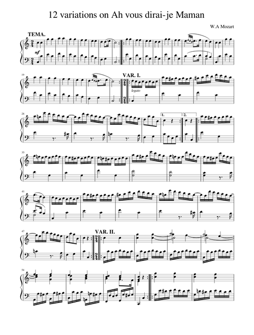 Mozart - 12 variations on Ah vous dirai-je Maman (K.265)