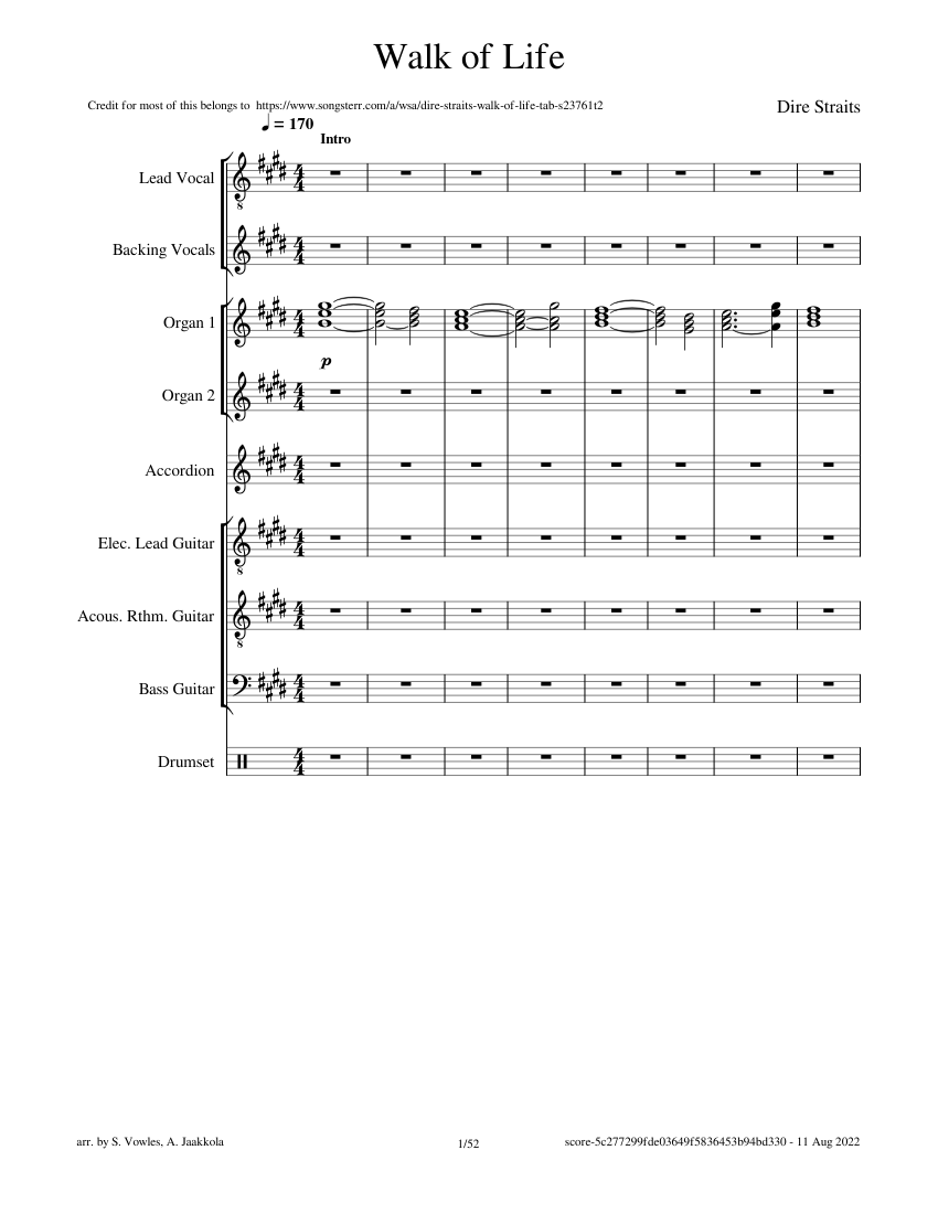 Walk of Life (Dire Straits) Sheet Music and Tab with Chords for