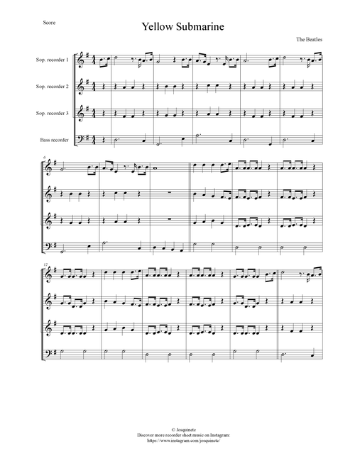 Yellow Submarine (Arr. Joaquín Hernández Rodríguez) - The Beatles (Recorder Ensemble)