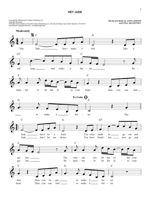 Hey Jude - The Beatles (Easy Lead Sheet - Fake Book)