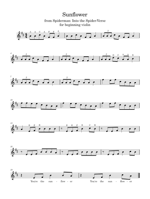 Sunflower – for beginning violin