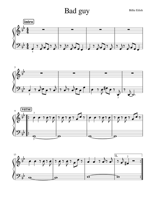 Bad guy - Billie Eilish- Easy piano