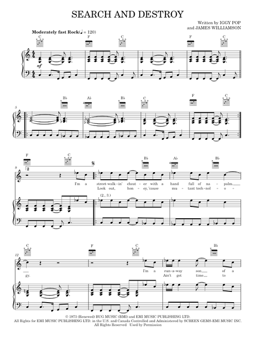 Search And Destroy - Iggy Pop, Red Hot Chili Peppers, The Stooges (Piano-Vocal-Guitar)