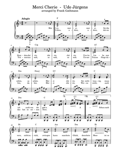 Merci Cherie (Arr. Frank Gathmann) - Udo Jurgens (Piano Vocal)